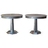 ELEGANT PAIR OF SCALLOPED  END TABLES WITH MARBLE TOPS