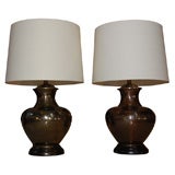 LARGE PAIR OF BRASS LAMPS BY FREDERICK COOPER