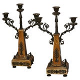 PAIR OF BRONZE AND SIENNA MARBLE CANDELABRAS