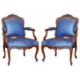 Louis XV Walnut Matched Pair of Armchairs from the Rhone Valley