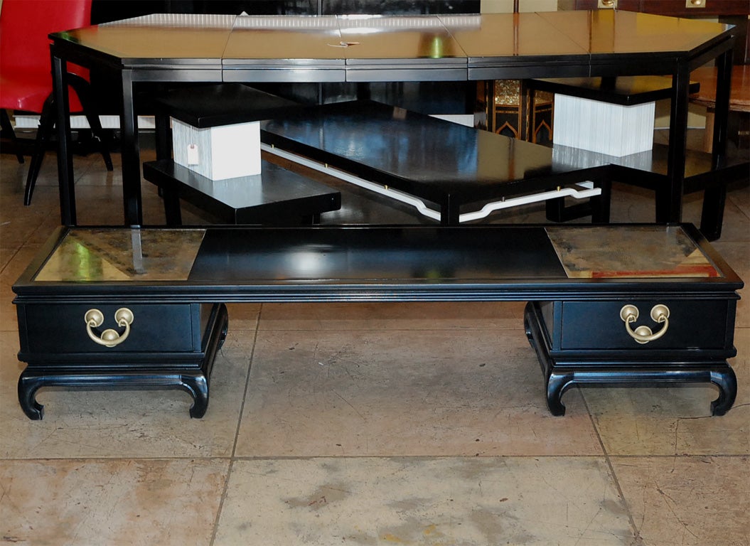 American LONG AND LOW  BLACK LACQUER ASIAN STYLE COFFEE TABLE