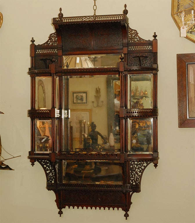 HAND CARVED MAHOGANY MOORISH HANGING CABINET