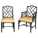 SET OF SIX  VINTAGE FAUX BAMBOO CHIPPENDALE STYLE CHAIRS