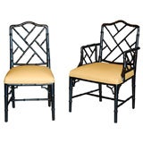 SET OF SIX VINTAGE FAUX BAMBOO CHIPPENDALE STYLE CHAIRS SET OF SIX VINTAGE FAUX BAMBOO CHIPPENDALE STYLE CHAIRS