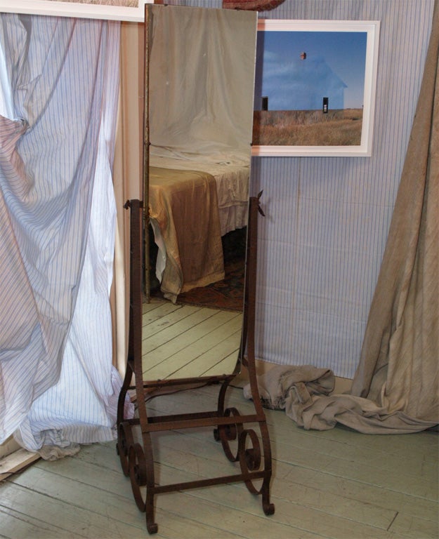 French Wrought-Iron Cheval Mirror