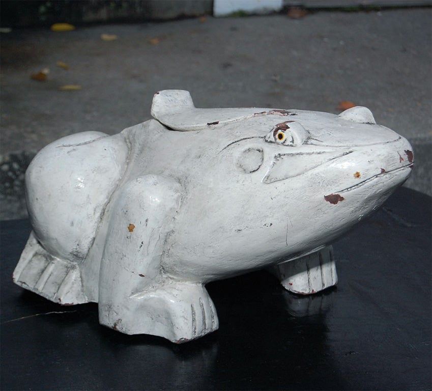 Turn of the Century Lacquerd Wooden Offering Box in Frog Motif