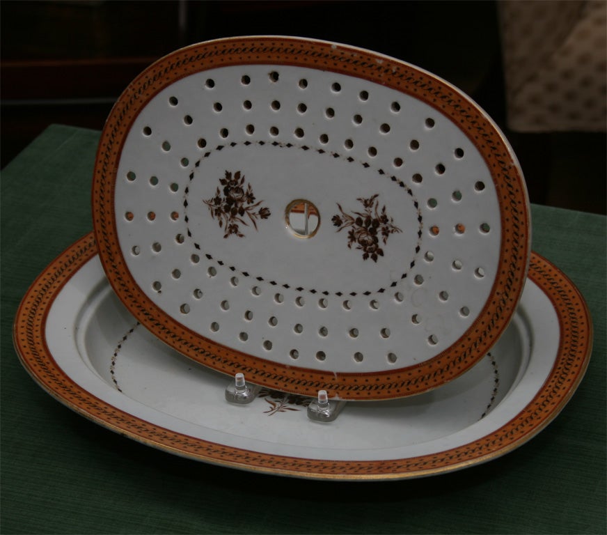 Chinese Export Armorial Pseudo platter with strainer.Ca. 1780