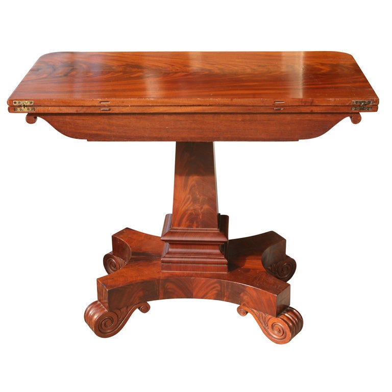 PLEASE NOTE  THERE IS NOT A PHOTO OF THE FRONT OF THE TABLE>  WILL BE ADDED  A S A P<br />
An excellent classical card table based on the latest designs from Regency England.This form most popular in Boston  has  all the same details as a labled 