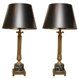 Pair of Brass Fluted Column Lamps
