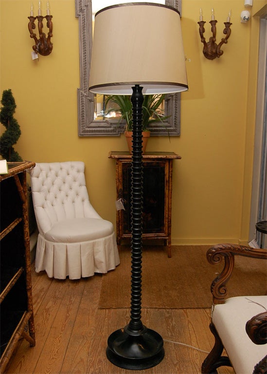 English Ghee Black Twist Floor Lamp With Shade For Sale