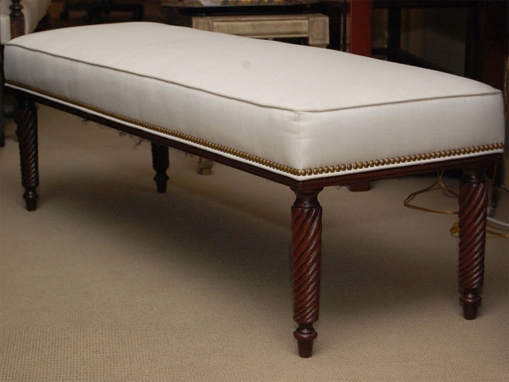 Spiral Leg Fruitwood Upholstered Bench
