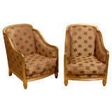 Pair of French 30
s Bergeres in Gilded Wood