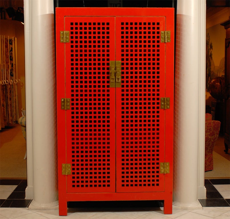 Contemporary Armoire in Red Lacquer