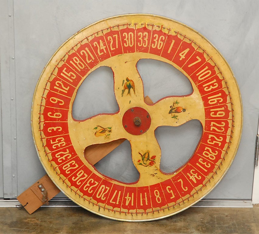 This wheel is brightly colored in red and cream with cream numbers. It has a mounting board and is ready to be placed in that spot you want to add interest. Jefferson West Antiques offer a selection of interesting decorative accessories, furniture,