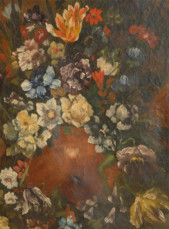 Canvas Antique Floral Painting For Sale