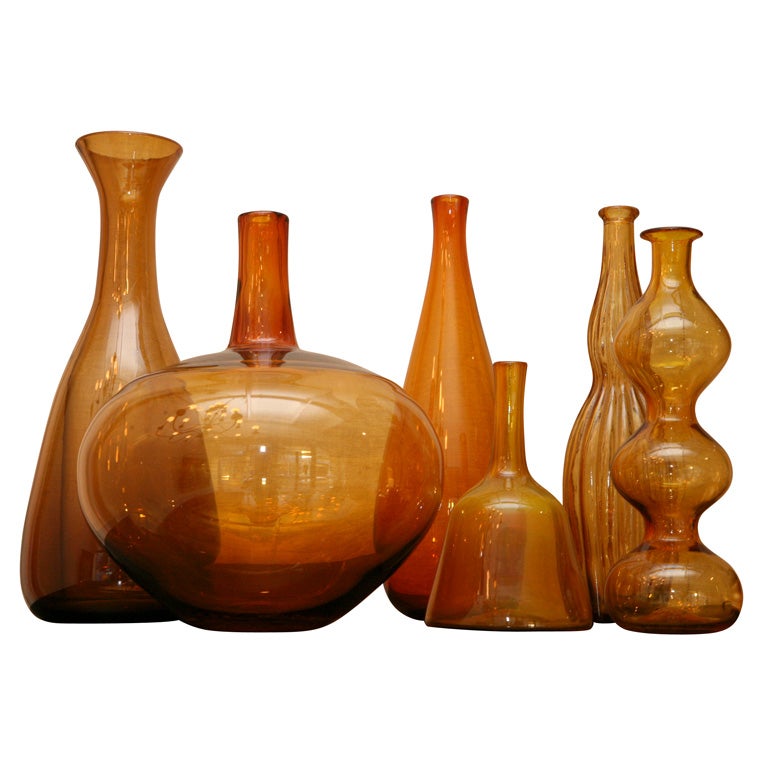 Set Of Six Decorative Bottles For Sale