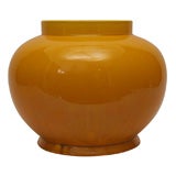 Large Japanese Kyoto Art Pottery Yellow Monochrome Vase