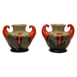 Pair of Japanese Awaji Art Pottery "Muscle" Vases