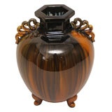 Japanese Flambe Vase with Hexagonal Mouth and Tripod Feet