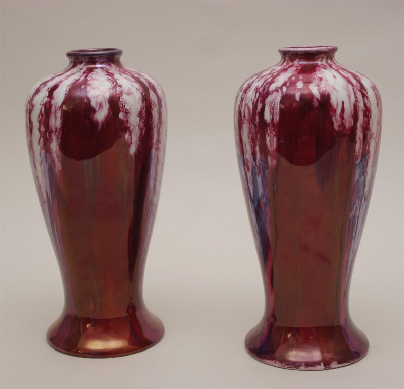 Pair of Japanese Porcelain Lustre Flambe Vases 4