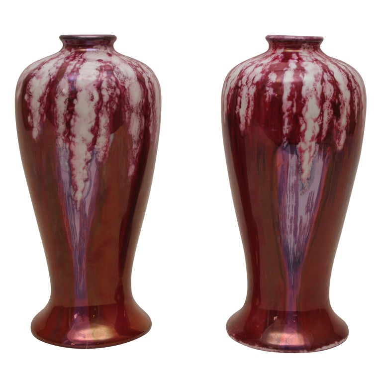 Pair of Japanese Porcelain Lustre Flambe Vases