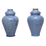 Antique Pair of Pilkington's Crystalline Blue Double Gourd Form Vases