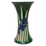 Large Awaji Art Pottery Incised Iris Trumpet Form Vase