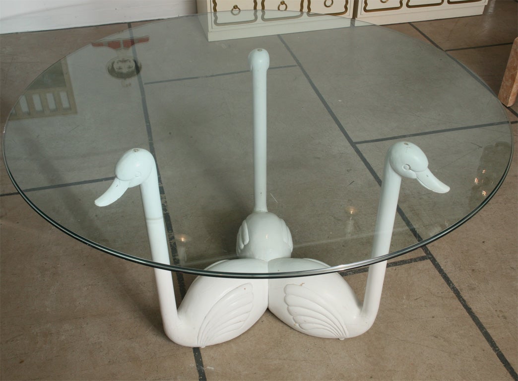 Carved Wooden Swan Breakfast Table with Glass Top