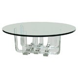 Vintage Lucite Coffee Table with Round Glass Top