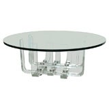 Lucite Coffee Table with Round Glass Top