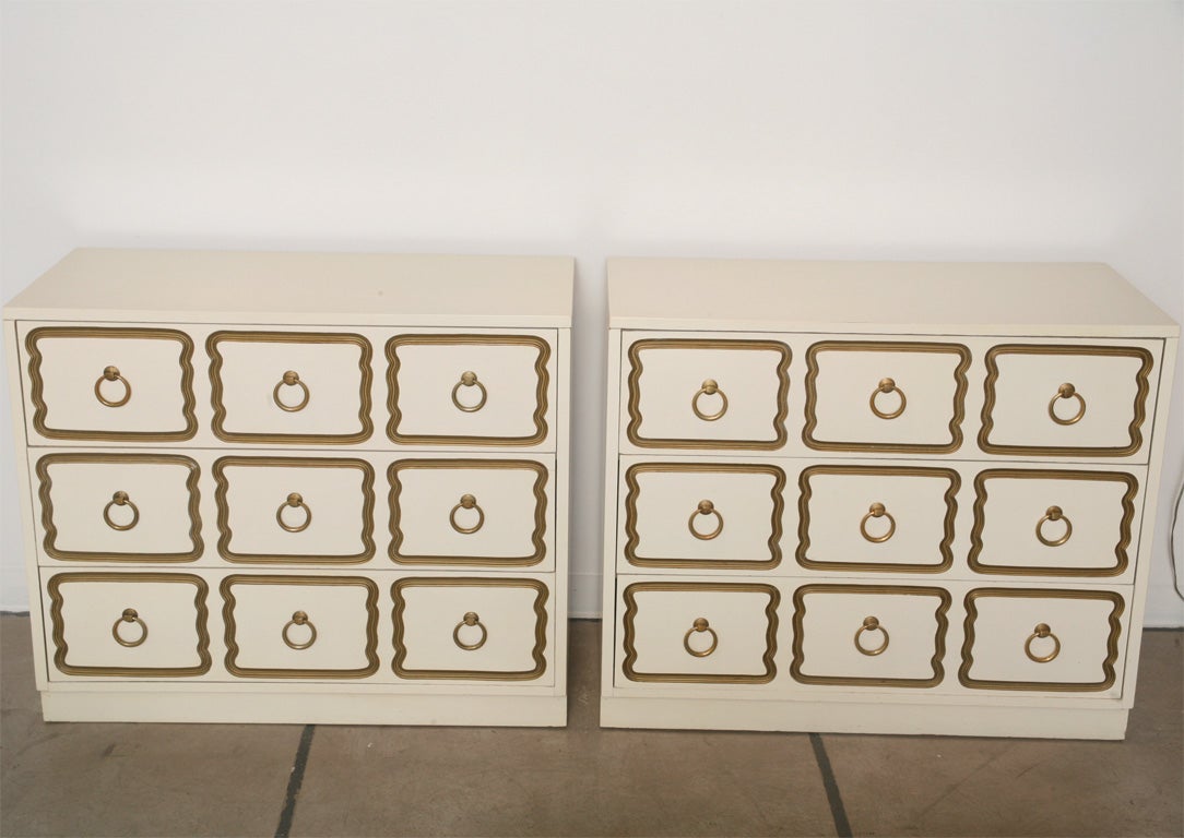 Pair White Lacquer Chests after Dorothy Draper