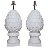 Pair of White Glazed Artichoke Lamps