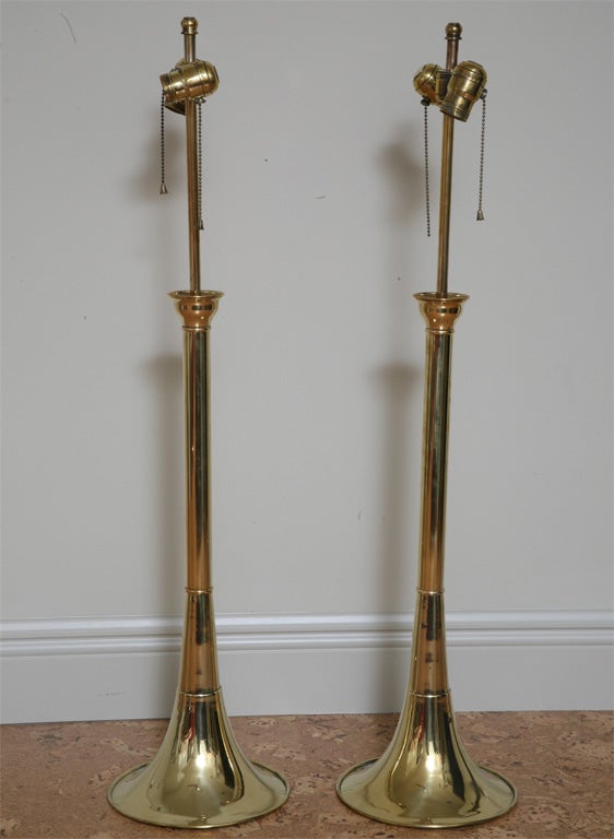 Pair of Brass Horn Lamps