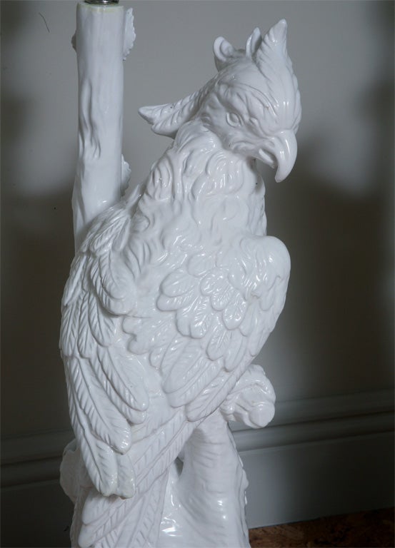 Italian Pair of White Ceramic Parrot lamps