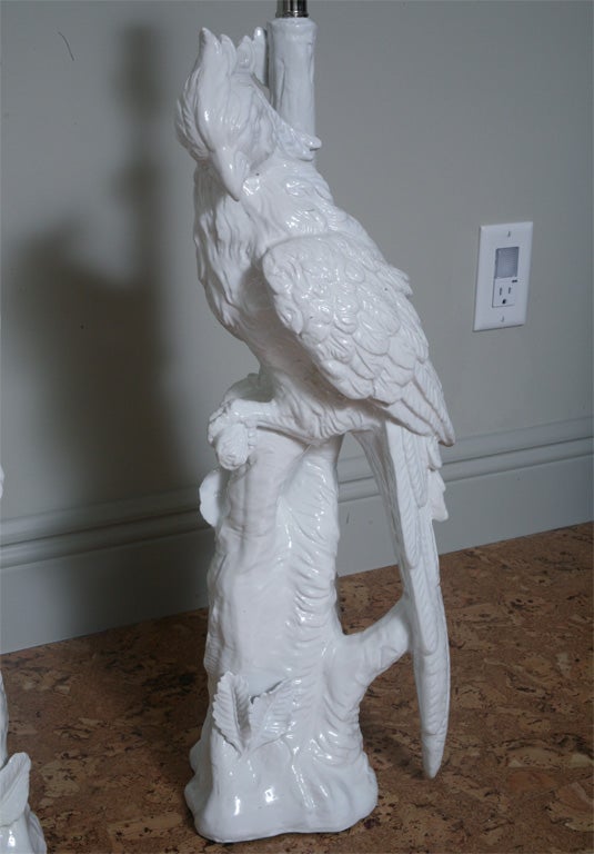 Pair of White Ceramic Parrot lamps 1