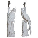 Pair of White Ceramic Parrot lamps