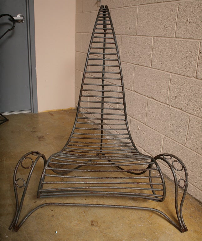 Wrought Iron Set of  Four Iron Chairs in the Style of Dubreuil
