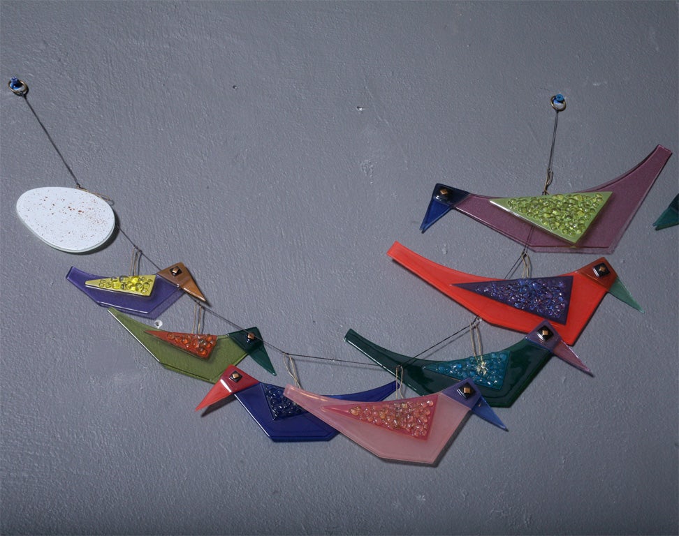 American Two Rare Higgins Glass Bird and Egg  Mobiles