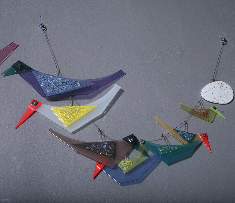 Glazed Two Rare Higgins Glass Bird and Egg  Mobiles