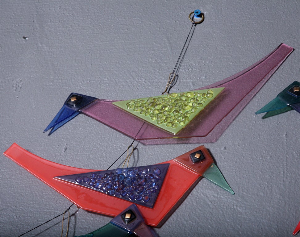 Thread Two Rare Higgins Glass Bird and Egg  Mobiles