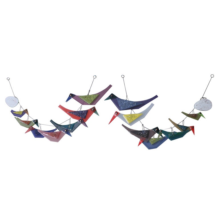 Two Rare Higgins Glass Bird and Egg  Mobiles