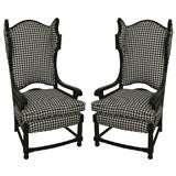 Fabulous Pair of Tall-Backed Wing Chairs