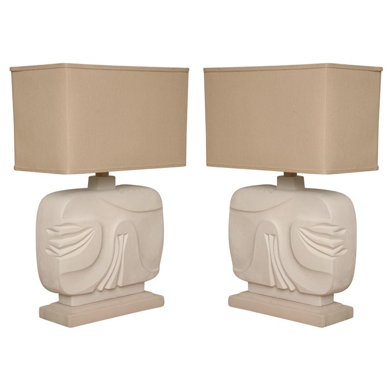 Pair of 80's Scuptural Chalk Lamps