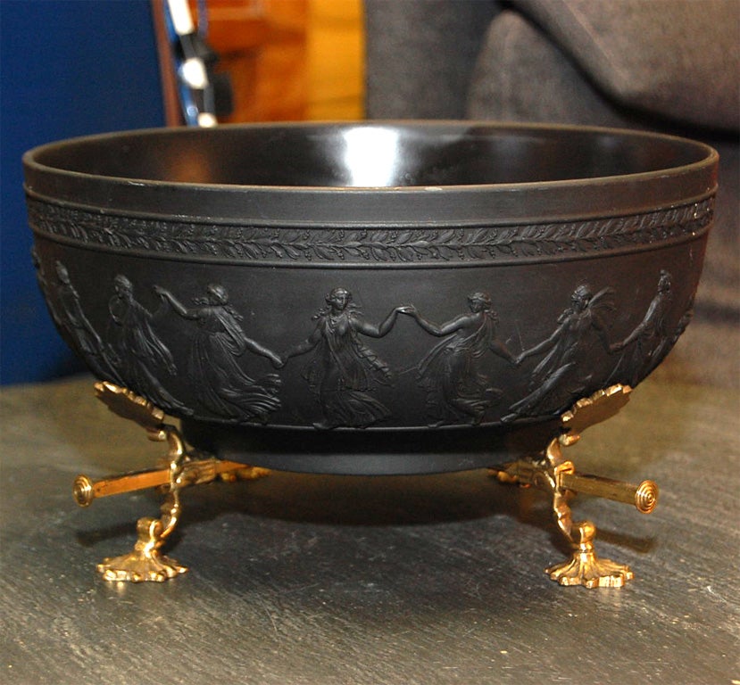Wedgwood Basalt Bowl on Stand  with dancing figures and Laurel Leaves