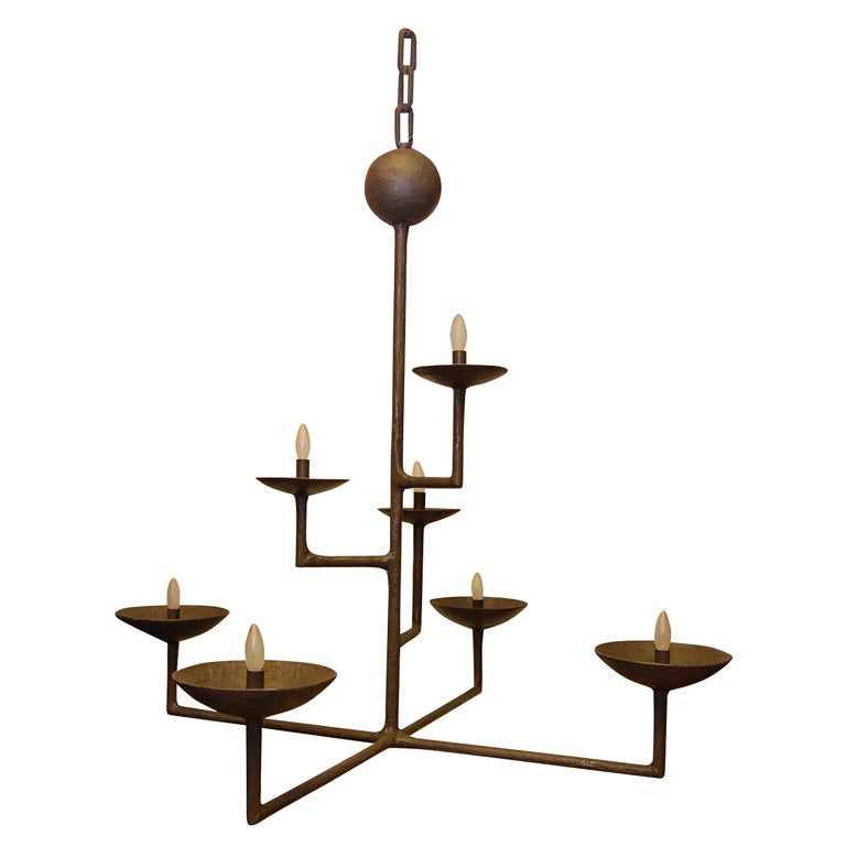 Seven Cup Rectangular Chandelier with Bronze Finish For Sale