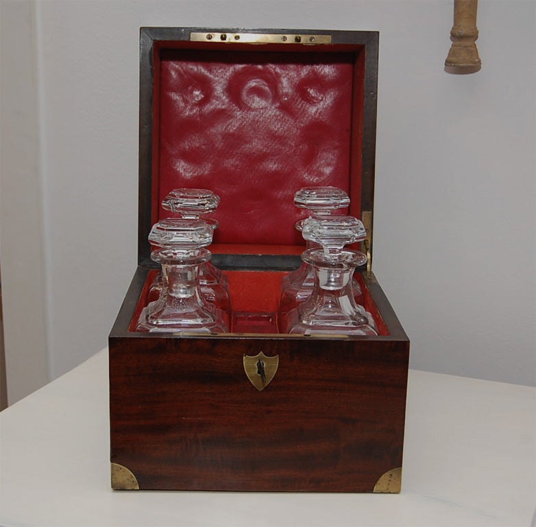 French Early 19th Century Mahogany Campaign Traveling Decanter Box