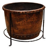 19th Century English Copper Laundry Bucket with Iron Stand