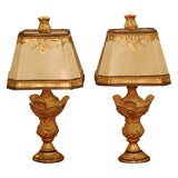 Pair of Giltwood Carved Italian Lamps with Custom Shades