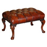 Vintage Walnut Leather Tufted Bench