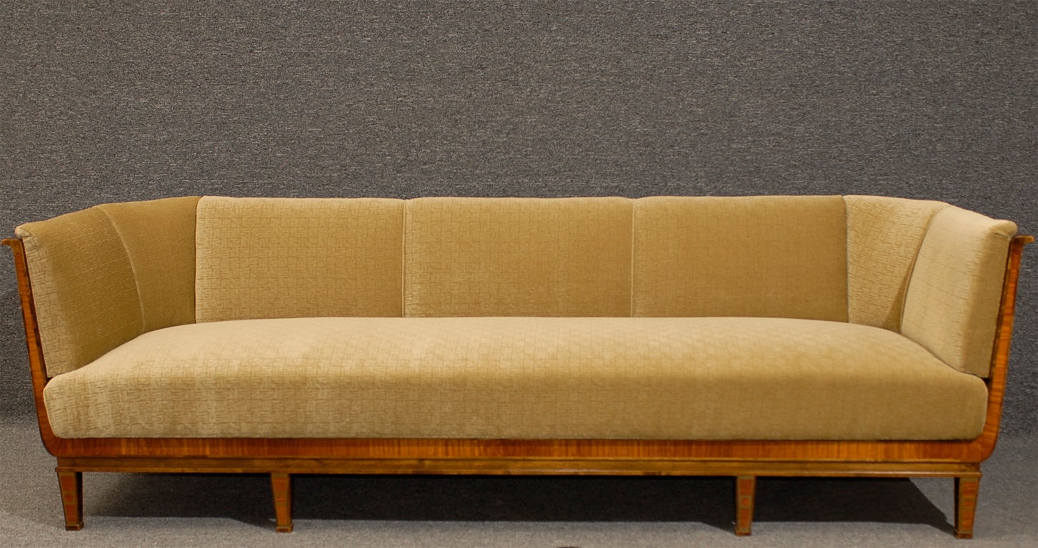 Mid-20th Century Swedish Art Deco Birch and Satinwood Sofa in Donghia Wool Mohair